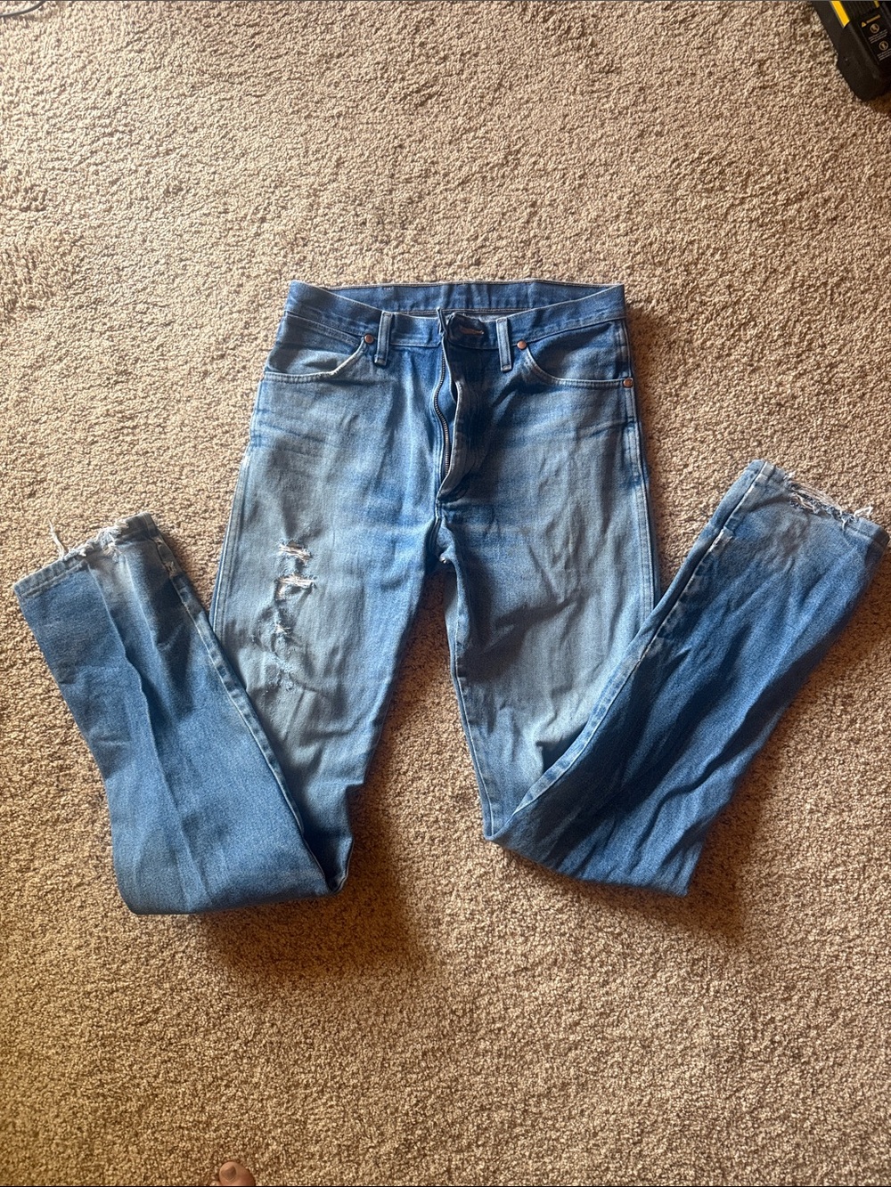 Blue Distressed Wrangler jeans- boyfriend fit
